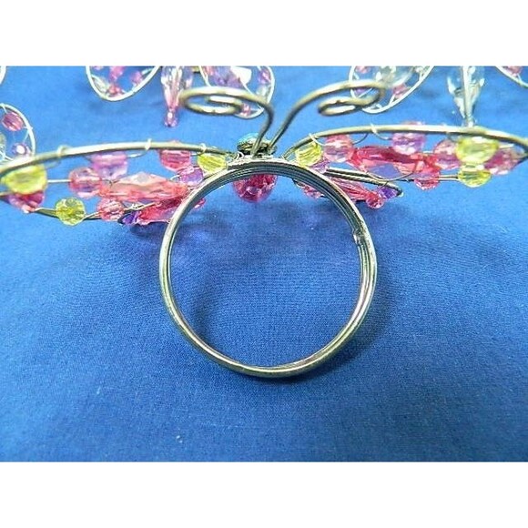 Butterfly Napkin Rings Lot of 5 Silver Tone Wire with Multicolored Beads - Picture 5 of 10